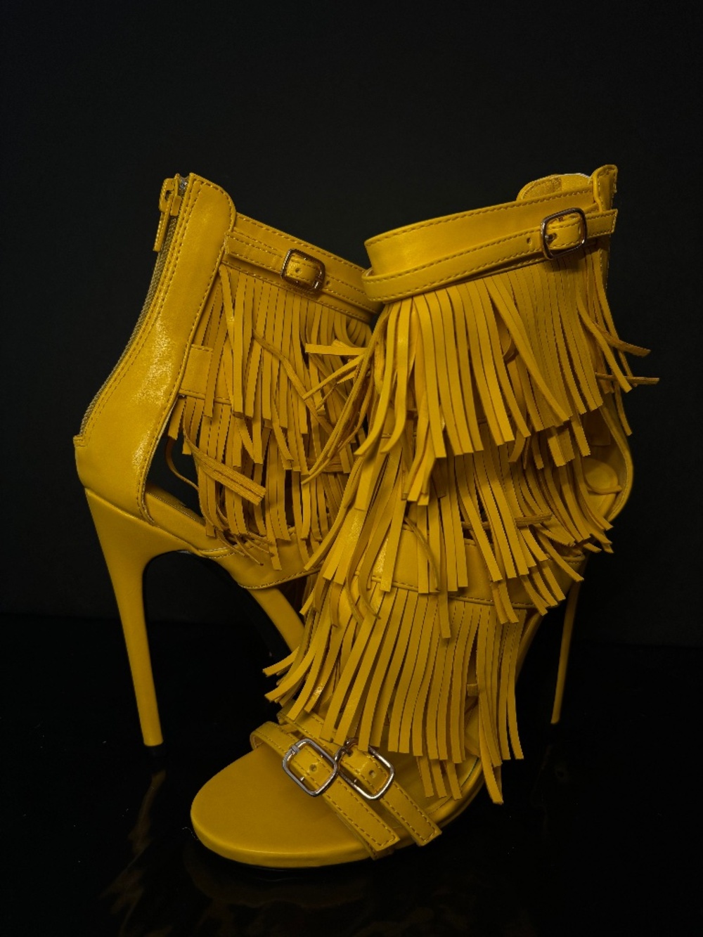 Privileged Yellow Fringe Peep Toe Heels Size 6 Tassel Stiletto Sandals NEW